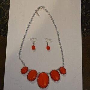 Vibrant Orange Jewelry Set with Silver Accents